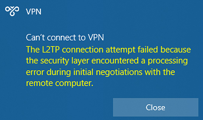 Windows error when connecting to an LT2P VPN