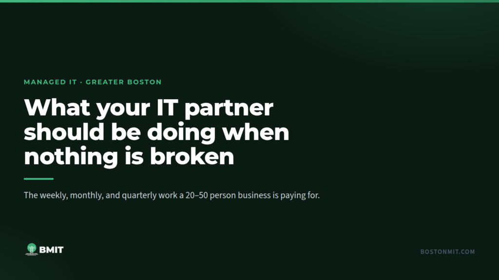 A Boston managed IT partner's weekly, monthly, and quarterly work laid out on a timeline