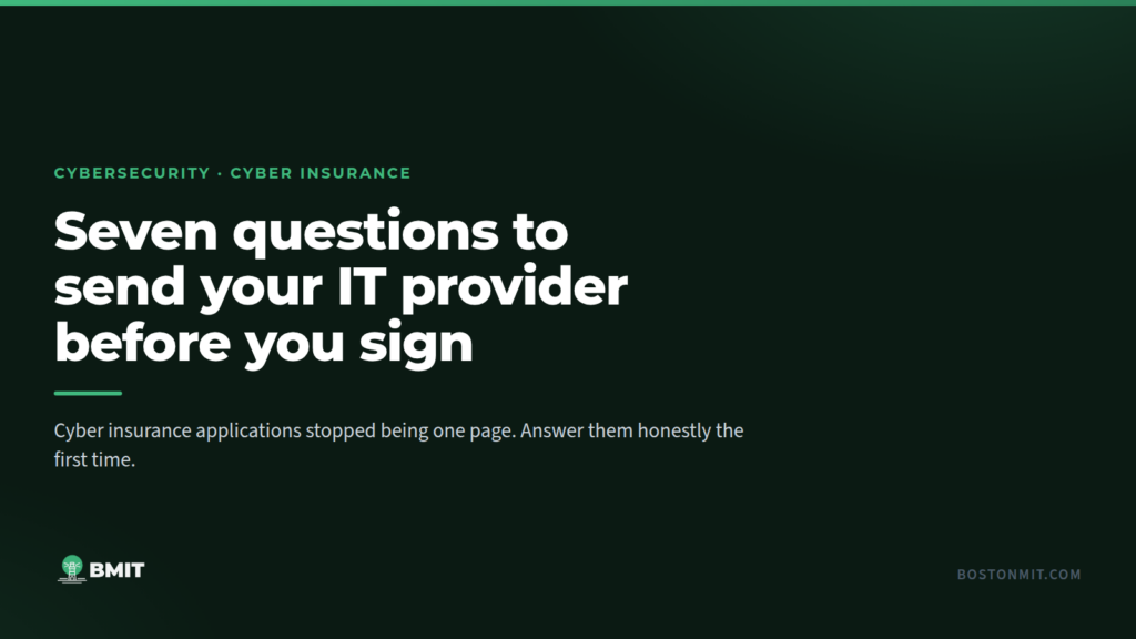 Cyber insurance checklist and IT provider questions on a desk